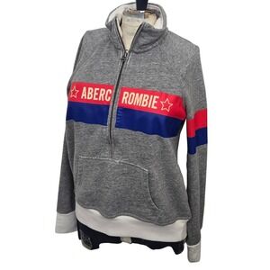 VTG Abercrombie & Fitch 1/4 Zip Sweatshirt Women's M Grey Y2K Striped Distressed